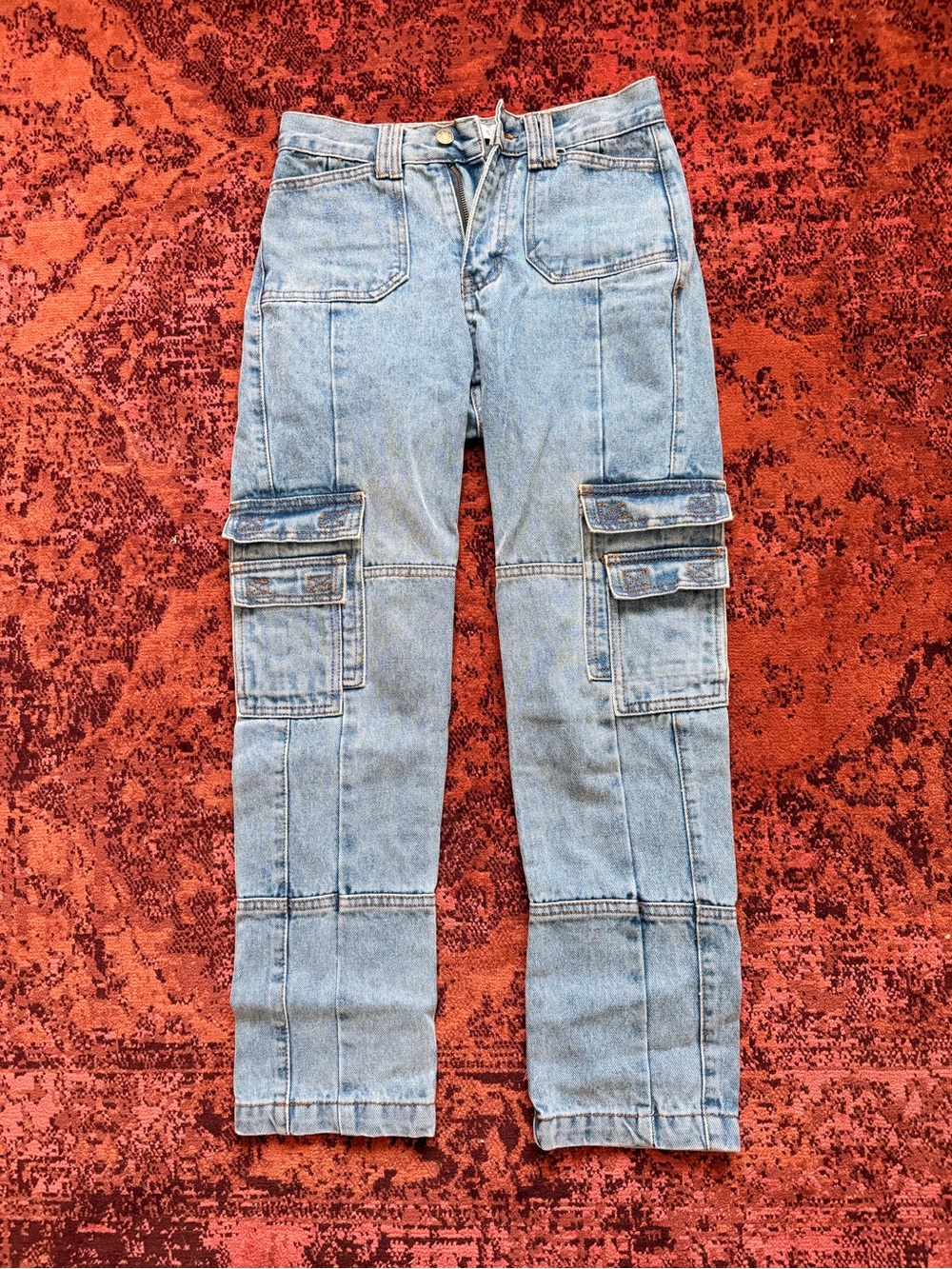 Lioness Light Blue Stiff Denim Cargo Jeans